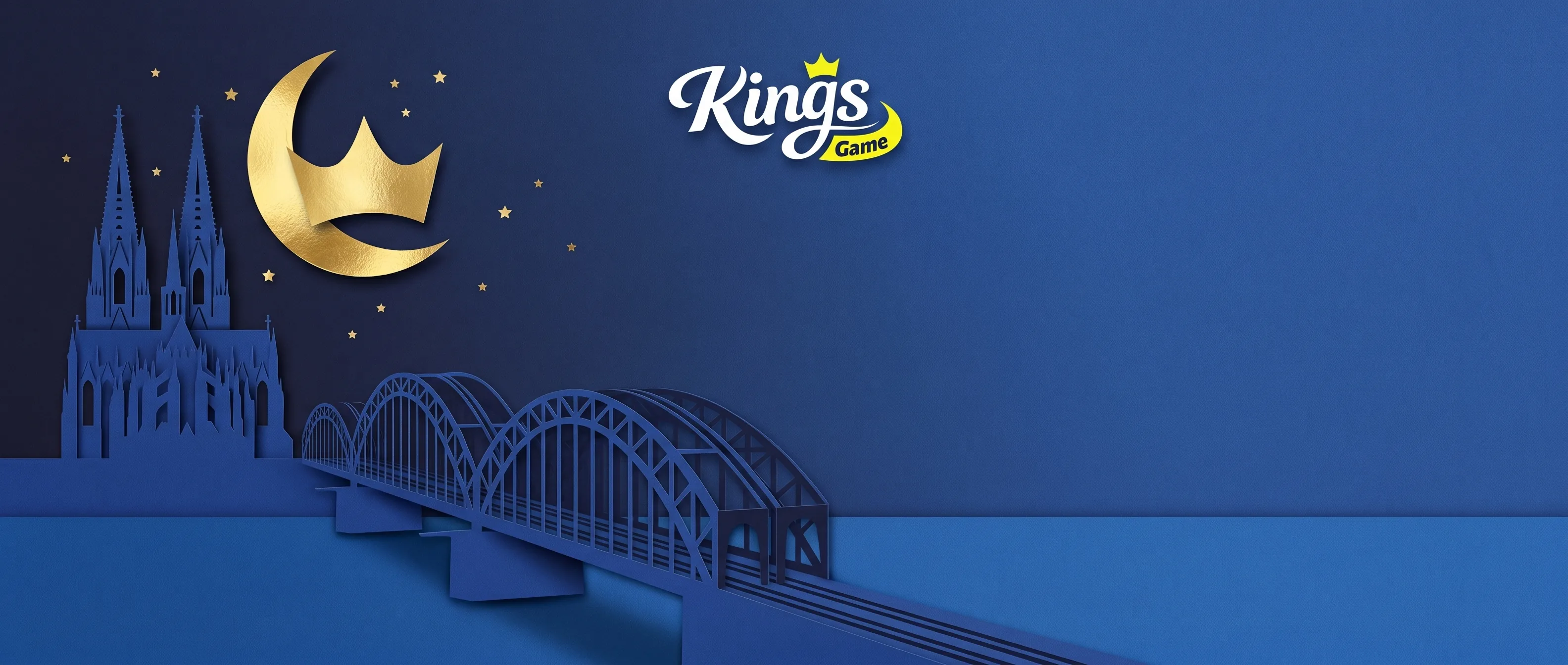 Goldene Krone über Köln und dem Rhein, gestaltet aus blauem und goldenem Papier